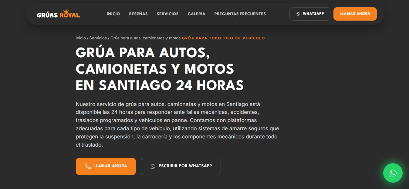 Grúas Royal: página de servicio