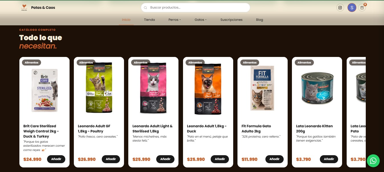 Patas & Caos: catálogo de productos
