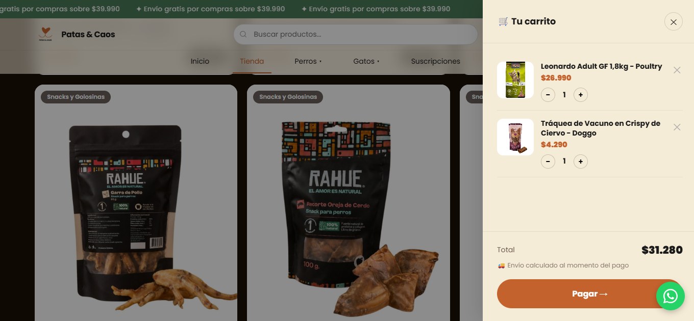 Patas & Caos: carrito de compra