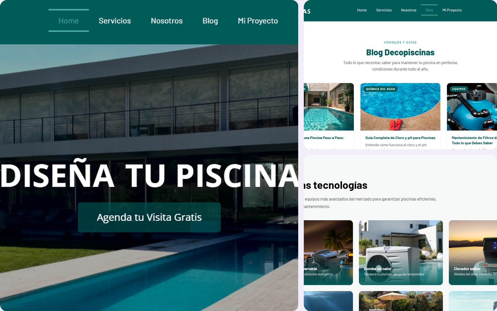 Vista previa de Deco Piscinas: inicio, blog y tecnologías